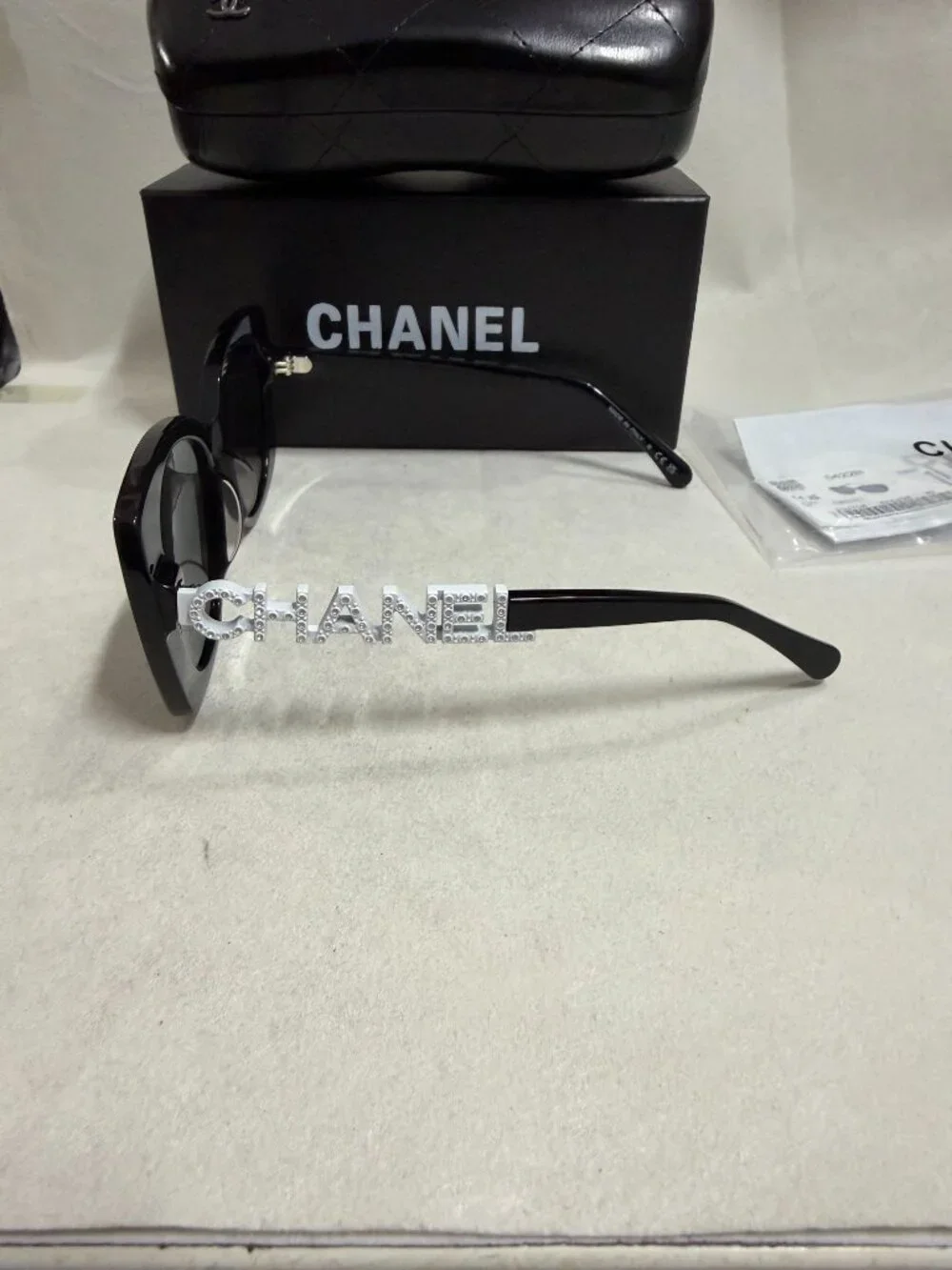 CHANEL Black Oversized Rectangular Sunglasses